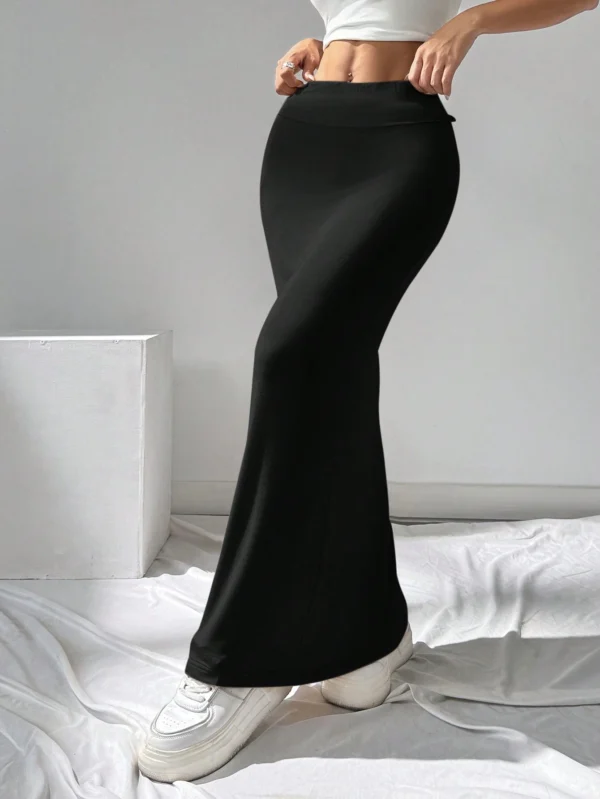shein ezwear تنورة قلم ضيقة من الأزياء المحبوكة السوداء للنساء 3