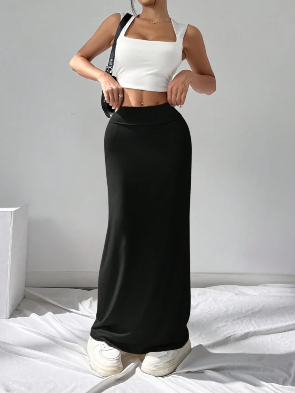shein ezwear تنورة قلم ضيقة من الأزياء المحبوكة السوداء للنساء 4