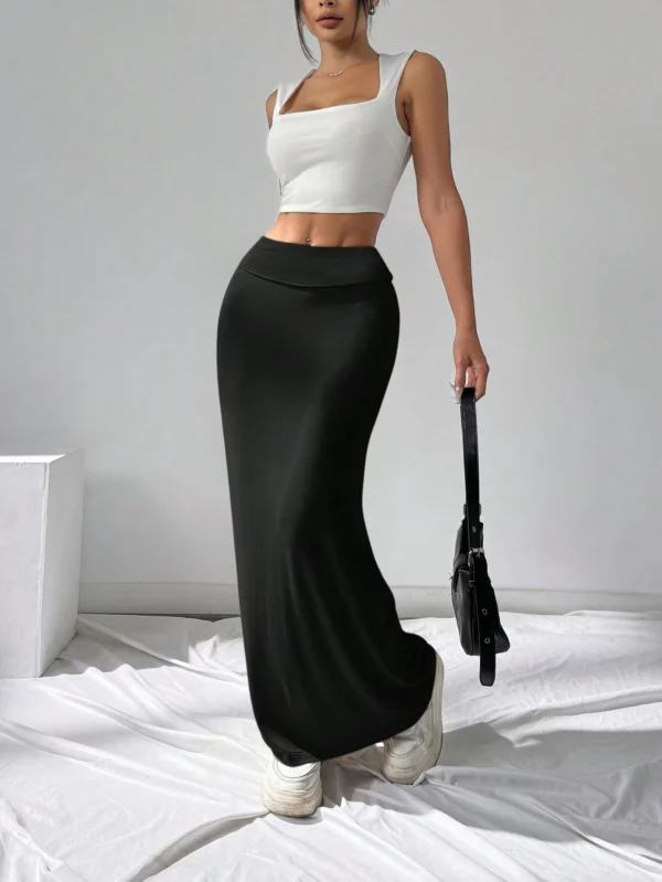 shein ezwear تنورة قلم ضيقة من الأزياء المحبوكة السوداء للنساء 5