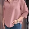 emery rose قميص كاجوال سهل فضفاض مع أزرار وأكمام 3/4 لسيدات بحجم كبير 7