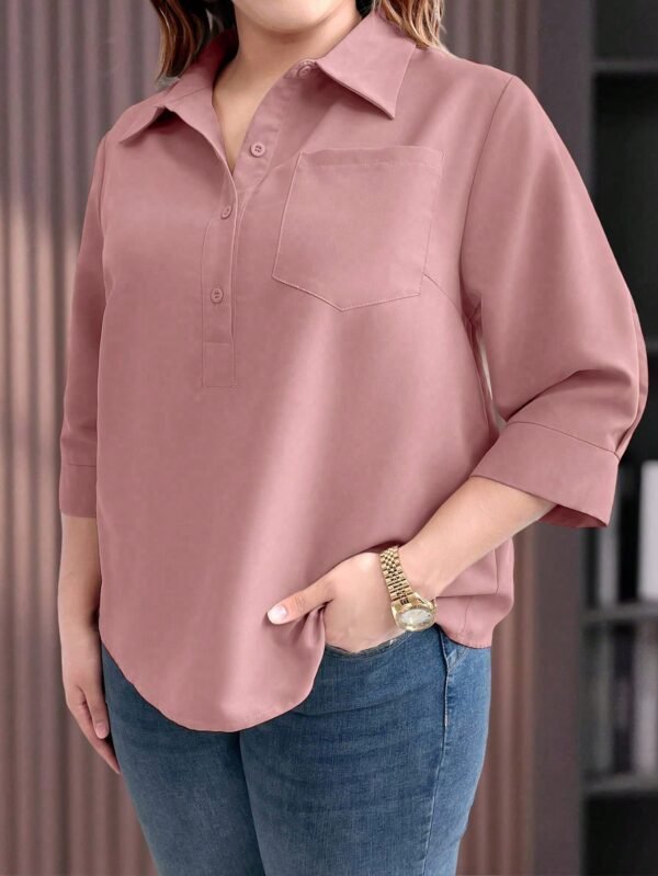emery rose قميص كاجوال سهل فضفاض مع أزرار وأكمام 3/4 لسيدات بحجم كبير 7