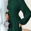 veilorie فستان ماكسي أنيق أحمر بوردو للنساء، لون أحمر بوردي سادة، فستان طويل الأكمام للحفلات والسهرات الأنيقة 4