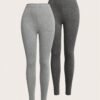 shein ezwear 2 قطعة سروال ضيق بخصر مطاطي بلون أحادي 1