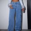 shein petite بنطلون جينز فضفاض كاجوال للنساء مع تفاصيل فيونكة 5