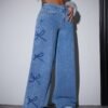 shein petite بنطلون جينز فضفاض كاجوال للنساء مع تفاصيل فيونكة 7
