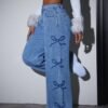 shein petite بنطلون جينز فضفاض كاجوال للنساء مع تفاصيل فيونكة 8