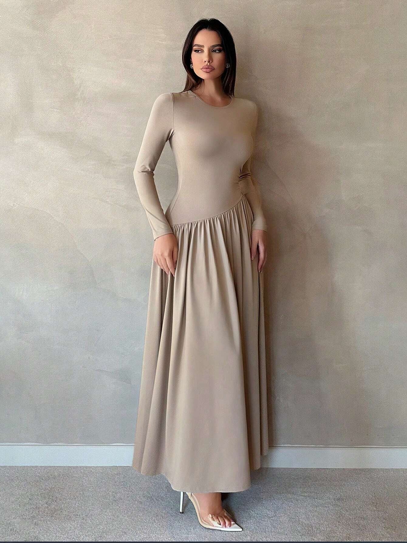 shein tall فستان أنيق طويل الأكمام بحافة منفرجة للربيع والخريف 7