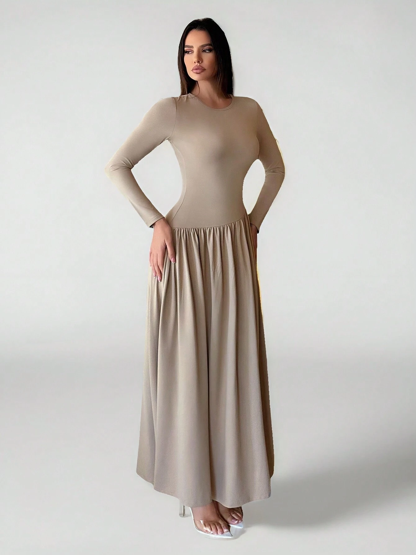 shein tall فستان أنيق طويل الأكمام بحافة منفرجة للربيع والخريف 8