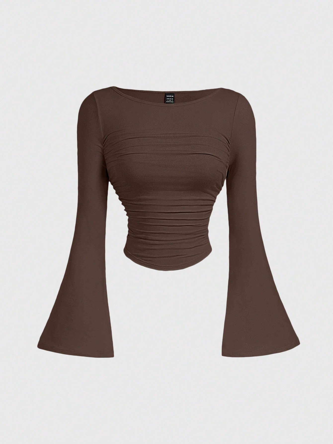 shein mod تي شيرت كاجوال للنساء بياقة قارب وأكمام منتفخة وتجاعيد عند الخصر بلون واحد shein mod تي شيرت كاجوال للنساء بياقة قارب وأكمام منتفخة وتجاعيد عند الخصر بلون واحد