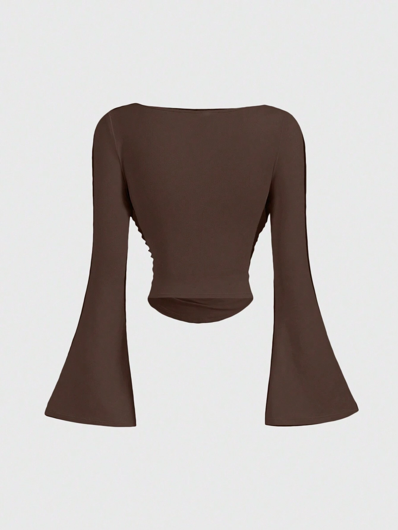 shein mod تي شيرت كاجوال للنساء بياقة قارب وأكمام منتفخة وتجاعيد عند الخصر بلون واحد 2
