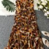 shein franclia فستان نسائي أنيق بطية وتكسير وياقة v ومزين بالرسوم الزهرية مع حزام وأكمام طويلة ماكسي ملابس نسائية 5