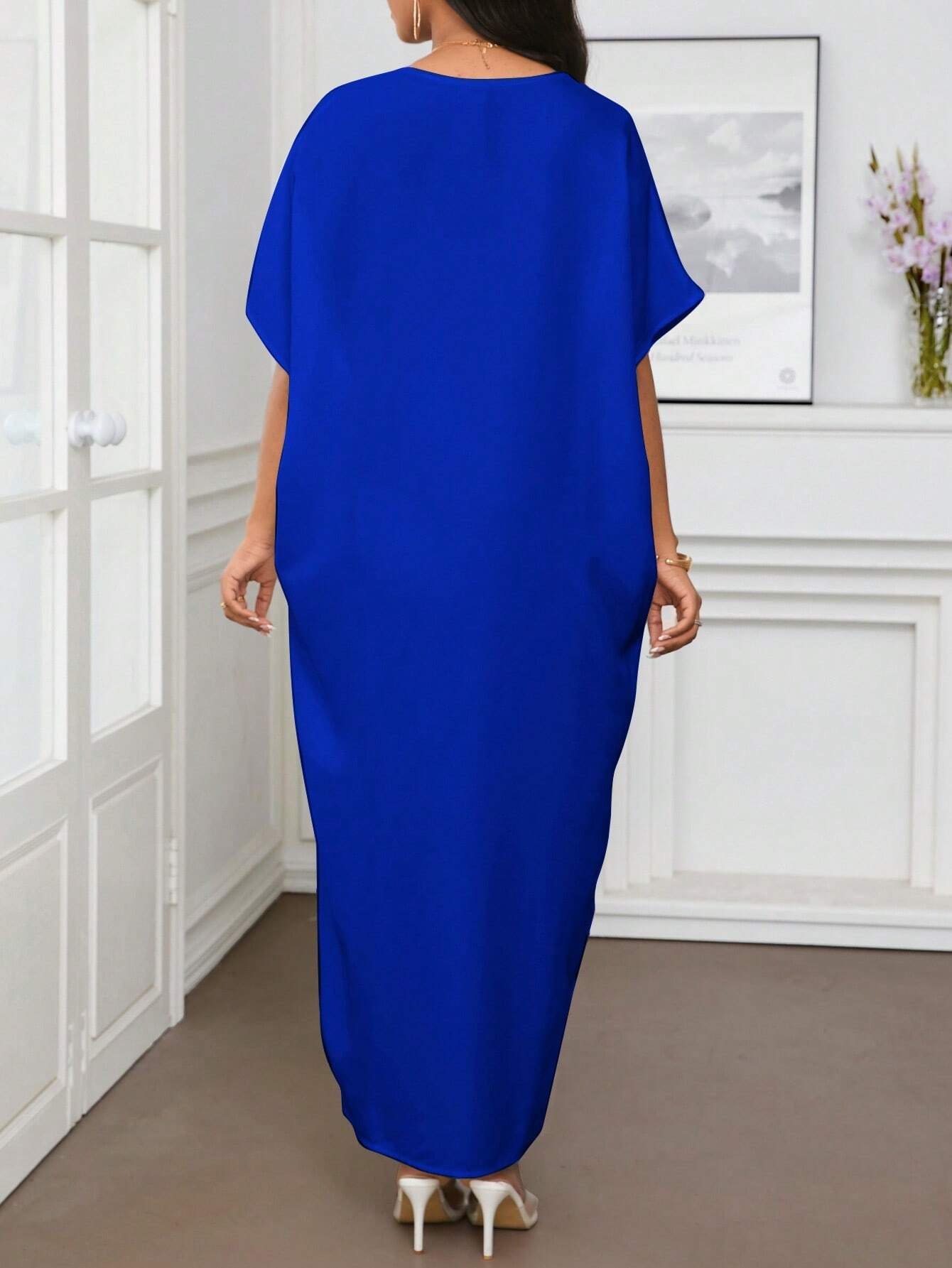 shein lady فستان كافتان قصير الأكمام أبيض أنيق للعمل الرسمي والكاجوال في الربيع والصيف، فستان نسائي إزار 4