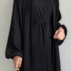 عباءة طويلة بأسلوب الكيمونو للنساء وفستان طويل محتشم، طقم من قطعتين بدون وشاح الرأس، أسود للربيع 5