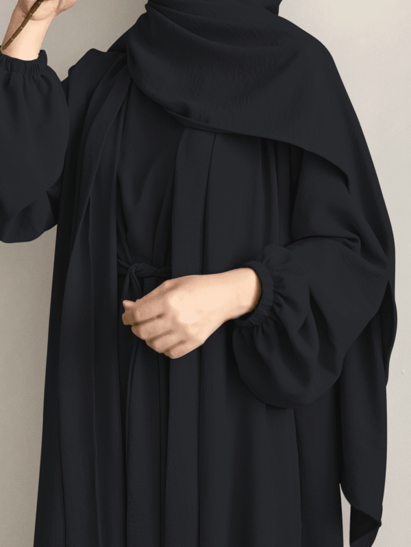 عباءة طويلة بأسلوب الكيمونو للنساء وفستان طويل محتشم، طقم من قطعتين بدون وشاح الرأس، أسود للربيع 1