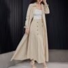 modelyn مجموعة بيزة للنساء مكونة من: معطف طويل الأكمام وسترة خفيفة من القماش الصلب، وتنورة خطوة مزدوجة الصدر. مجموعة أنيقة مكونة من قطعتين modelyn مجموعة بيزة للنساء مكونة من: معطف طويل الأكمام وسترة خفيفة من القماش الصلب، وتنورة خطوة مزدوجة الصدر. مجموعة أنيقة مكونة من قطعتين
