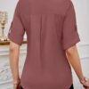 shein clasi بلوزة نسائية بياقة دائرية وأكمام قصيرة وأزرار أمامية سادة، بسيطة وكاجوال للارتداء اليومي 17