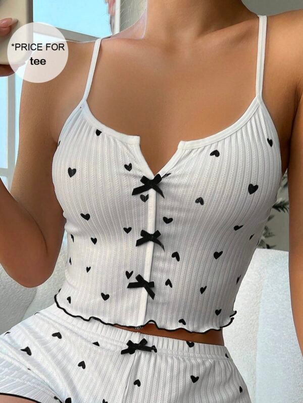 shein بيجامة علوية للنساء بطبعة قلوب وزينة فيونكة 2