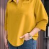 emery rose قميص كاجوال سهل فضفاض مع أزرار وأكمام 3/4 لسيدات بحجم كبير 6