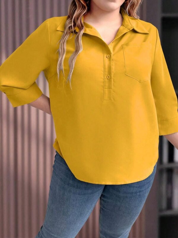 emery rose قميص كاجوال سهل فضفاض مع أزرار وأكمام 3/4 لسيدات بحجم كبير 10