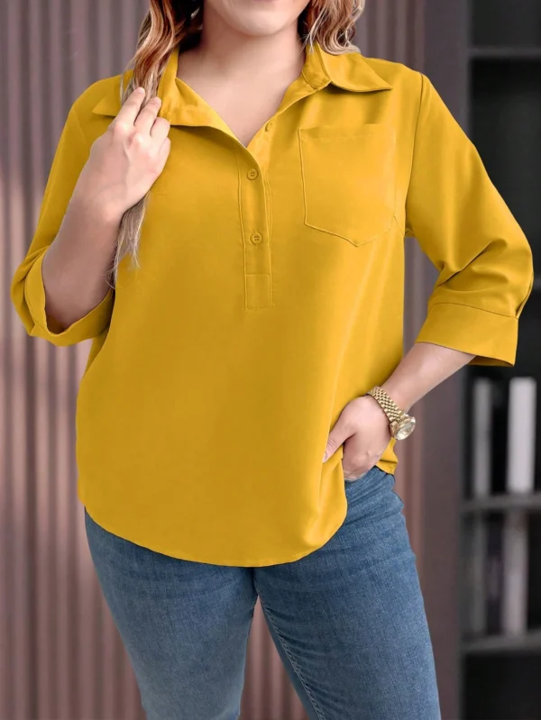 emery rose قميص كاجوال سهل فضفاض مع أزرار وأكمام 3/4 لسيدات بحجم كبير 11