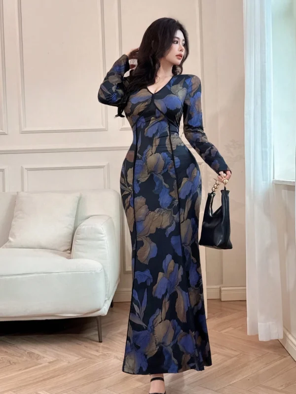 feyla فستان نسائي أنيق برسومات زهرية بتصميم ذيل السمكة، فساتين سهرة طويلة للخريف 3