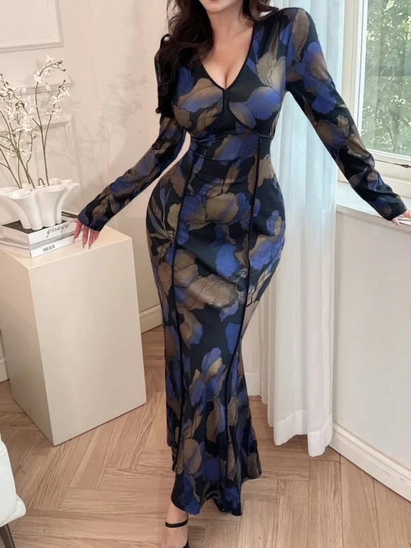 feyla فستان نسائي أنيق برسومات زهرية بتصميم ذيل السمكة، فساتين سهرة طويلة للخريف 6