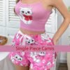 shein ملابس علوية قطة صغيرة بربطة إنس معلقة، ملابس نوم للنساء