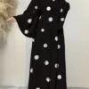 فستان نسائي أنيق بأكمام جرس واسعة ذو لون أحادي، مناسب للربيع والصيف، متواضع للعطلات بنقشة نقاط 13