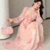 dazy فستان نسائي كبير الحجم بأكمام طويلة مزخرف بالزهور للعطلات، فستان متوسط الطول للربيع/الخريف 3