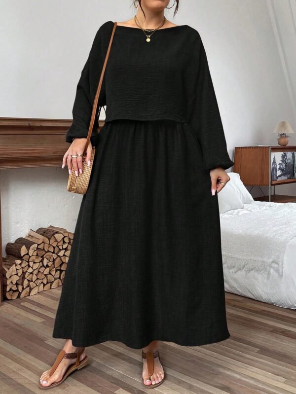 emery rose جزئين لحجم كبير: ملابس علوية كم طويل أحادية اللون وتنورة emery rose جزئين لحجم كبير: ملابس علوية كم طويل أحادية اللون وتنورة
