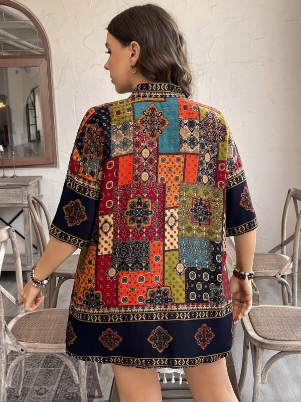 shein lune مجموعة قطعتين ملابس علوية كيمونو والشورت ذات طبعات زهور للنساء كبيرات الحجم، ملابس غربية للنساء بطراز بوهيمي وهيبي وكاوبوي، أزياء بوهيمية، ملابس صيفية للنساء، ملابس إجازة الربيع، أزياء صيفية عتيقة المال، أزياء إجازة الربيع للرقص 3