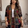shein lune مجموعة قطعتين ملابس علوية كيمونو والشورت ذات طبعات زهور للنساء كبيرات الحجم، ملابس غربية للنساء بطراز بوهيمي وهيبي وكاوبوي، أزياء بوهيمية، ملابس صيفية للنساء، ملابس إجازة الربيع، أزياء صيفية عتيقة المال، أزياء إجازة الربيع للرقص 4