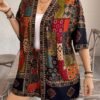 shein lune مجموعة قطعتين ملابس علوية كيمونو والشورت ذات طبعات زهور للنساء كبيرات الحجم، ملابس غربية للنساء بطراز بوهيمي وهيبي وكاوبوي، أزياء بوهيمية، ملابس صيفية للنساء، ملابس إجازة الربيع، أزياء صيفية عتيقة المال، أزياء إجازة الربيع للرقص 5