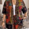 shein lune مجموعة قطعتين ملابس علوية كيمونو والشورت ذات طبعات زهور للنساء كبيرات الحجم، ملابس غربية للنساء بطراز بوهيمي وهيبي وكاوبوي، أزياء بوهيمية، ملابس صيفية للنساء، ملابس إجازة الربيع، أزياء صيفية عتيقة المال، أزياء إجازة الربيع للرقص 6