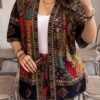 shein lune مجموعة قطعتين ملابس علوية كيمونو والشورت ذات طبعات زهور للنساء كبيرات الحجم، ملابس غربية للنساء بطراز بوهيمي وهيبي وكاوبوي، أزياء بوهيمية، ملابس صيفية للنساء، ملابس إجازة الربيع، أزياء صيفية عتيقة المال، أزياء إجازة الربيع للرقص 7