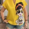 shein lune بلوزة قصيرة الأكمام مطبوعة بصورة امرأة بحجم كبير، ملابس غربية للنساء بطراز بوهيمي وبوهو من تسعينيات القرن الماضي، ملابس مناسبة للمهرجانات والصيف والخروج 5