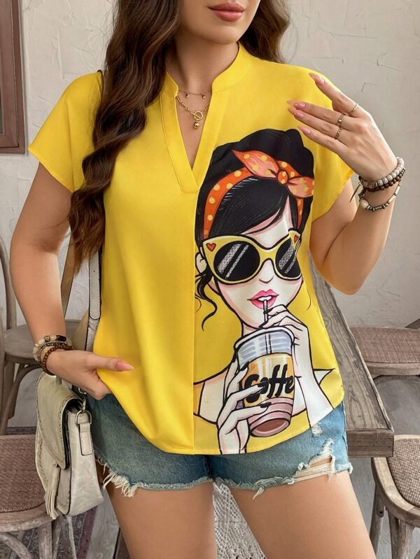 shein lune بلوزة قصيرة الأكمام مطبوعة بصورة امرأة بحجم كبير، ملابس غربية للنساء بطراز بوهيمي وبوهو من تسعينيات القرن الماضي، ملابس مناسبة للمهرجانات والصيف والخروج 13