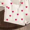 طقم تي شيرت بأكمام قصيرة وشورت محبوك مع طباعة قلب، مناسب لأطفال البنات في عيد الحب 4