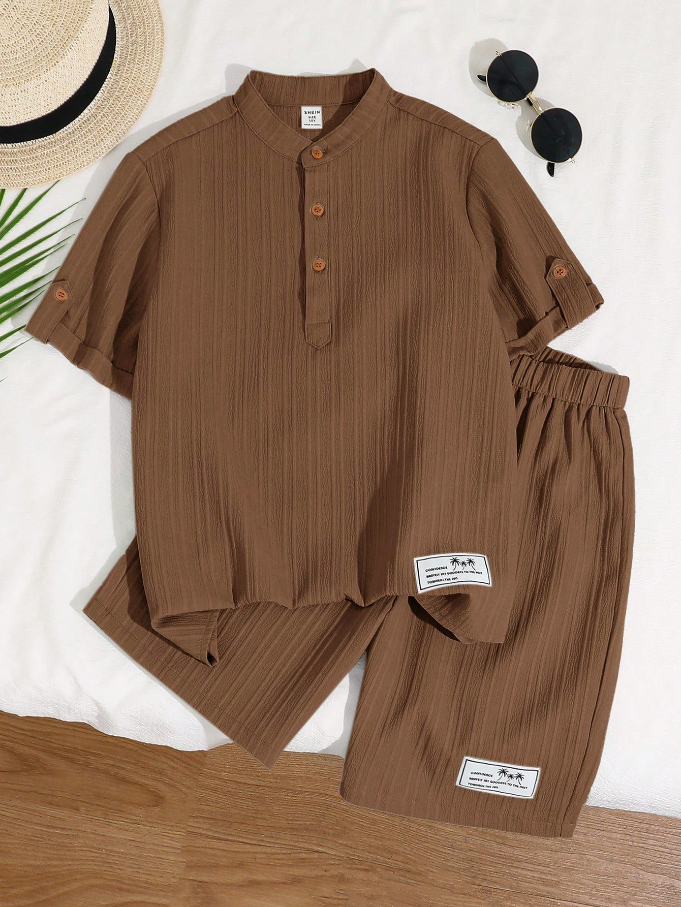shein طقم ملابس علوية كاجوال نصف سحاب بياقة مندرين وشورت منسوج مناسب للأولاد المراهقين، طراز كوري للمدرسة والعطلات، مناسب للعب في الخارج والتصوير الشارعي والحفلات والتجول في المدينة 5