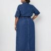 shein lady فستان جينز مقاس كبير قطعة واحدة، كاجول متوسط الأكمام، فستان طويل أزرق، ملابس صيفية للنساء، فساتين رومانسية، فساتين ربيعية للنساء، ملابس عادية للسيدات، ملابس الكاوبوي 2