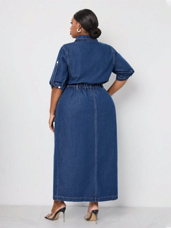 shein lady فستان جينز مقاس كبير قطعة واحدة، كاجول متوسط الأكمام، فستان طويل أزرق، ملابس صيفية للنساء، فساتين رومانسية، فساتين ربيعية للنساء، ملابس عادية للسيدات، ملابس الكاوبوي 2