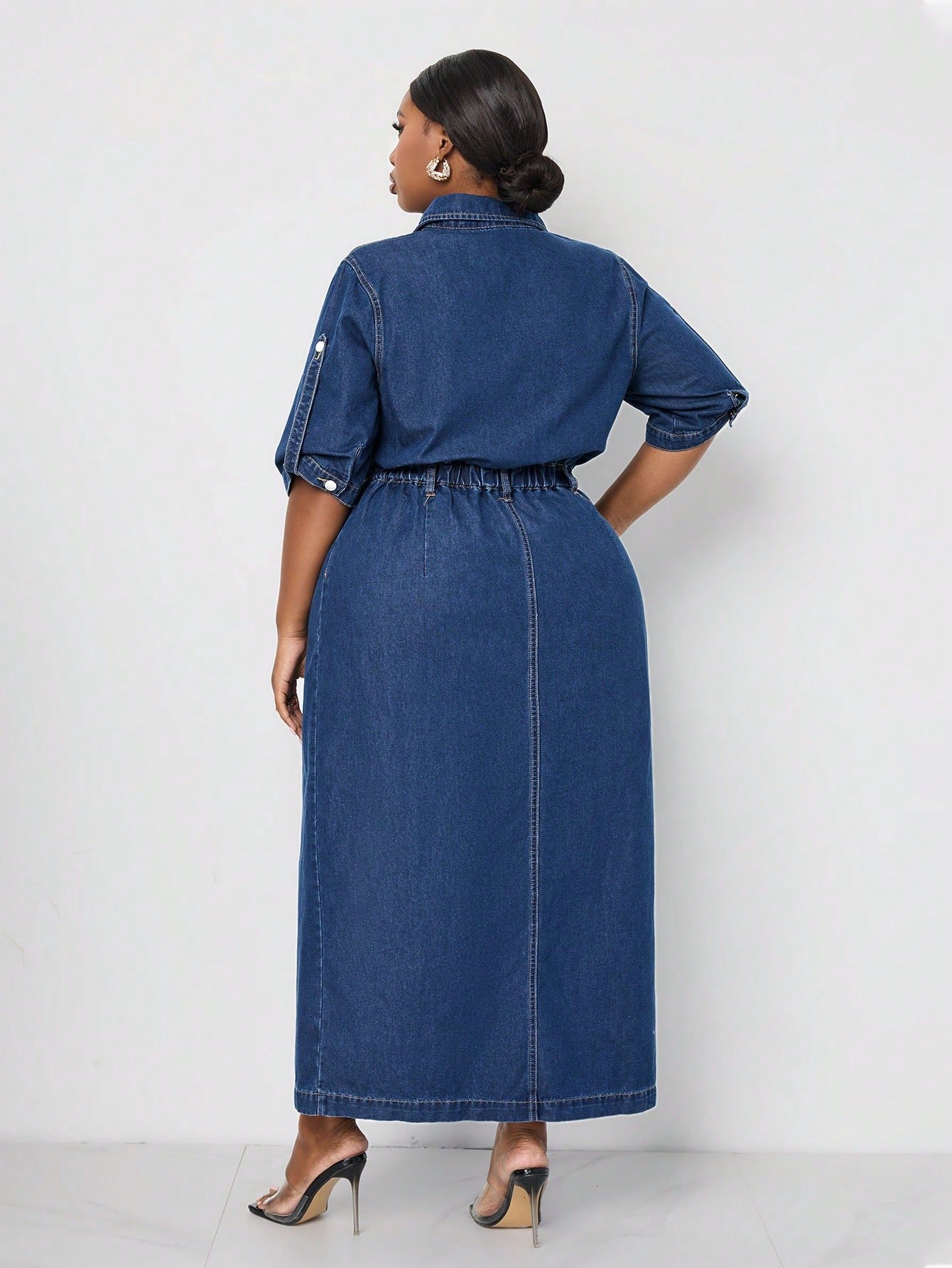 shein lady فستان جينز مقاس كبير قطعة واحدة، كاجول متوسط الأكمام، فستان طويل أزرق، ملابس صيفية للنساء، فساتين رومانسية، فساتين ربيعية للنساء، ملابس عادية للسيدات، ملابس الكاوبوي 2