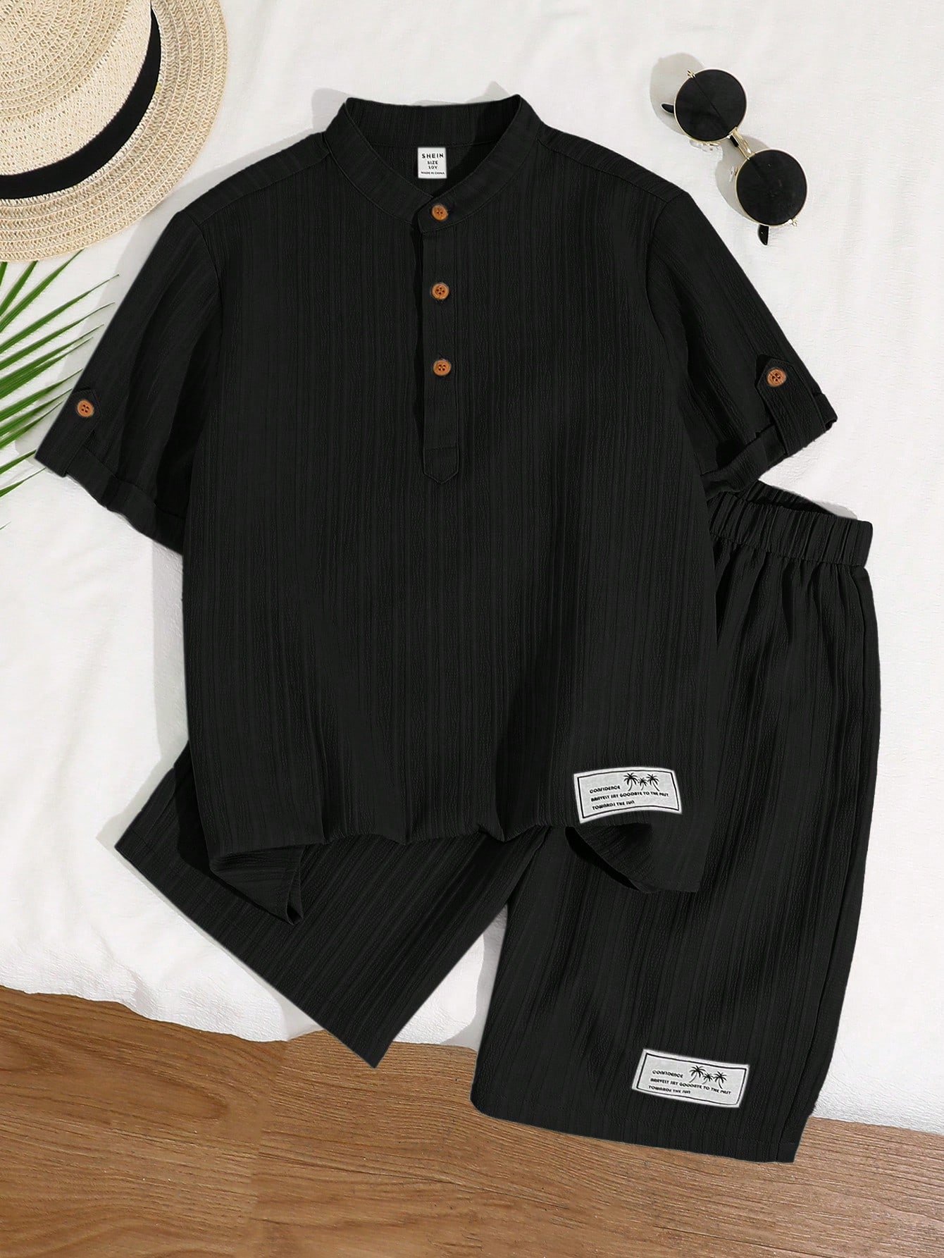 shein طقم ملابس علوية كاجوال نصف سحاب بياقة مندرين وشورت منسوج مناسب للأولاد المراهقين، طراز كوري للمدرسة والعطلات، مناسب للعب في الخارج والتصوير الشارعي والحفلات والتجول في المدينة 1