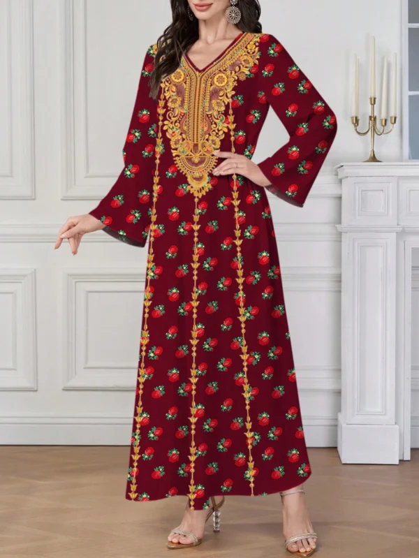 al najma رمضان فستان الأكمام الطويلة بياقة على شكل v مع طباعة إسلامية وعربية للنساء 12