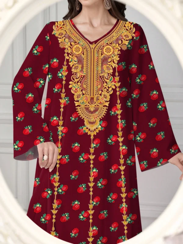 al najma رمضان فستان الأكمام الطويلة بياقة على شكل v مع طباعة إسلامية وعربية للنساء 14