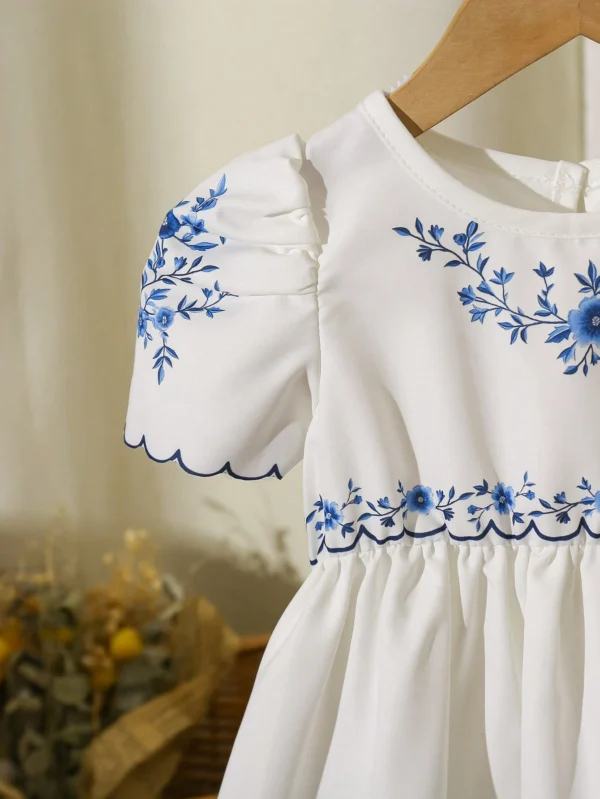 shein فستان أنيق من الشيفون بأكمام منتفخة باللون الأزرق والأبيض للبنات الرضع من 0 3 سنوات ، مناسب للربيع/الصيف 13