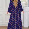 al najma رمضان فستان الأكمام الطويلة بياقة على شكل v مع طباعة إسلامية وعربية للنساء al najma رمضان فستان الأكمام الطويلة بياقة على شكل v مع طباعة إسلامية وعربية للنساء