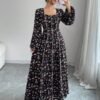 modelyn 1 قطعة فستان عربي متواضع بأكمام طويلة مع طباعة زهور للنساء