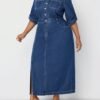 shein lady فستان جينز مقاس كبير قطعة واحدة، كاجول متوسط الأكمام، فستان طويل أزرق، ملابس صيفية للنساء، فساتين رومانسية، فساتين ربيعية للنساء، ملابس عادية للسيدات، ملابس الكاوبوي 3