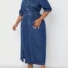 shein lady فستان جينز مقاس كبير قطعة واحدة، كاجول متوسط الأكمام، فستان طويل أزرق، ملابس صيفية للنساء، فساتين رومانسية، فساتين ربيعية للنساء، ملابس عادية للسيدات، ملابس الكاوبوي 4